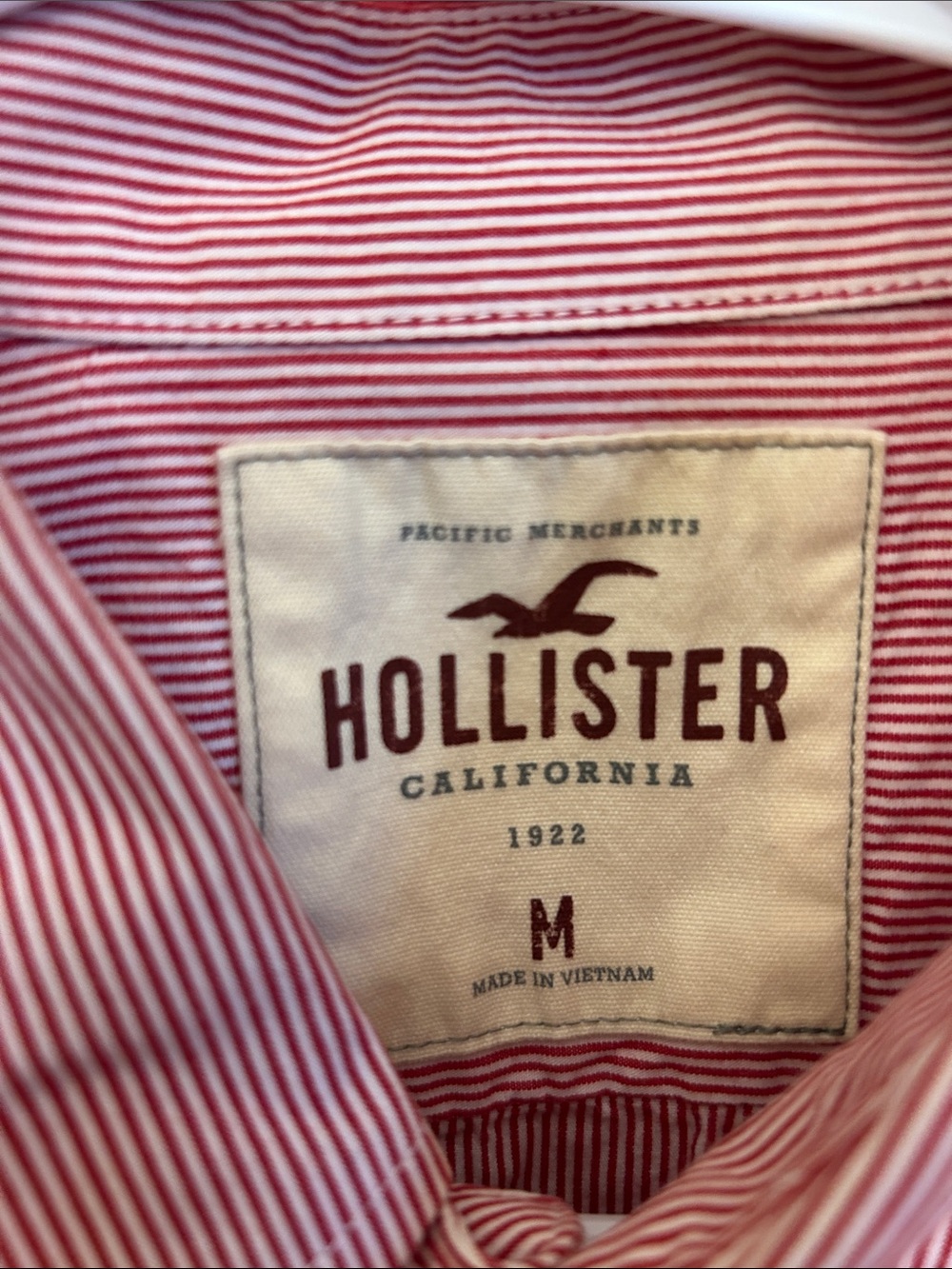 Hollister Men's Red Striped Button-Down Shirt